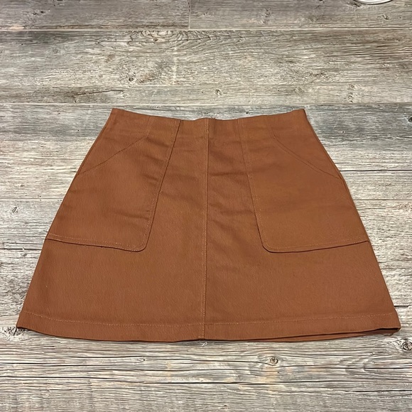 Goodnight Macaroon Brown Twill Pocket A-line Mini Skirt New - Picture 2 of 6